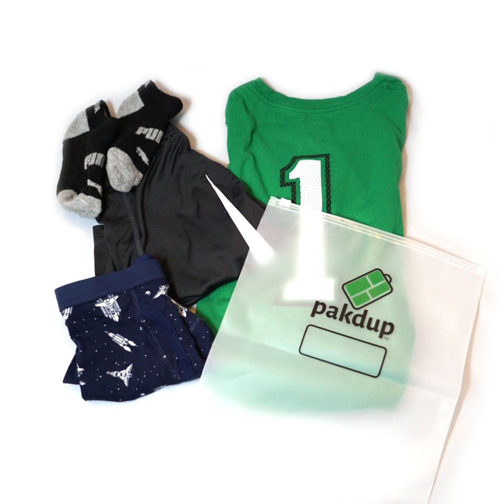 pakdup product bag with clothing items